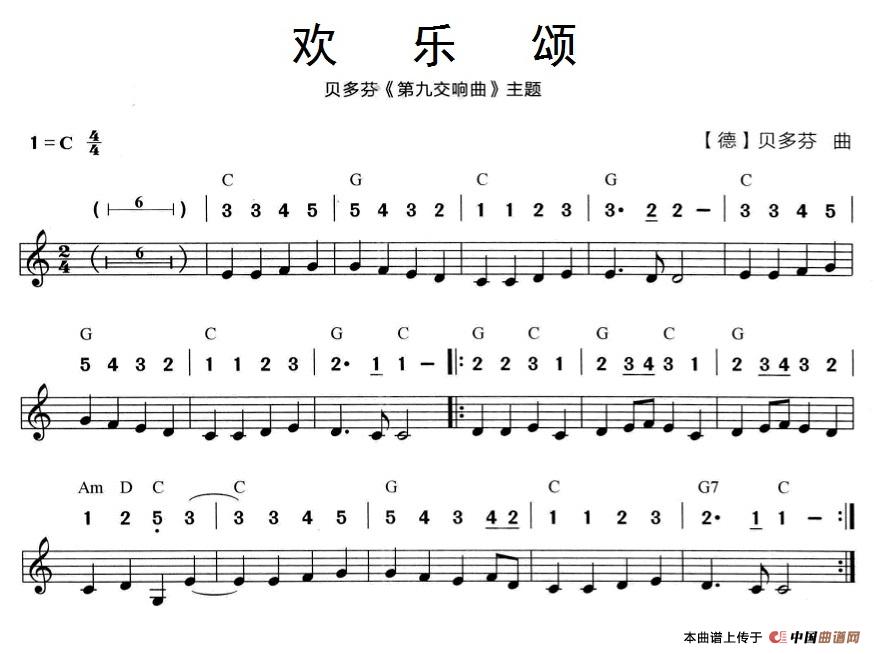 欢乐颂（贝多芬《第九交响曲》主题）（线简谱混排版）